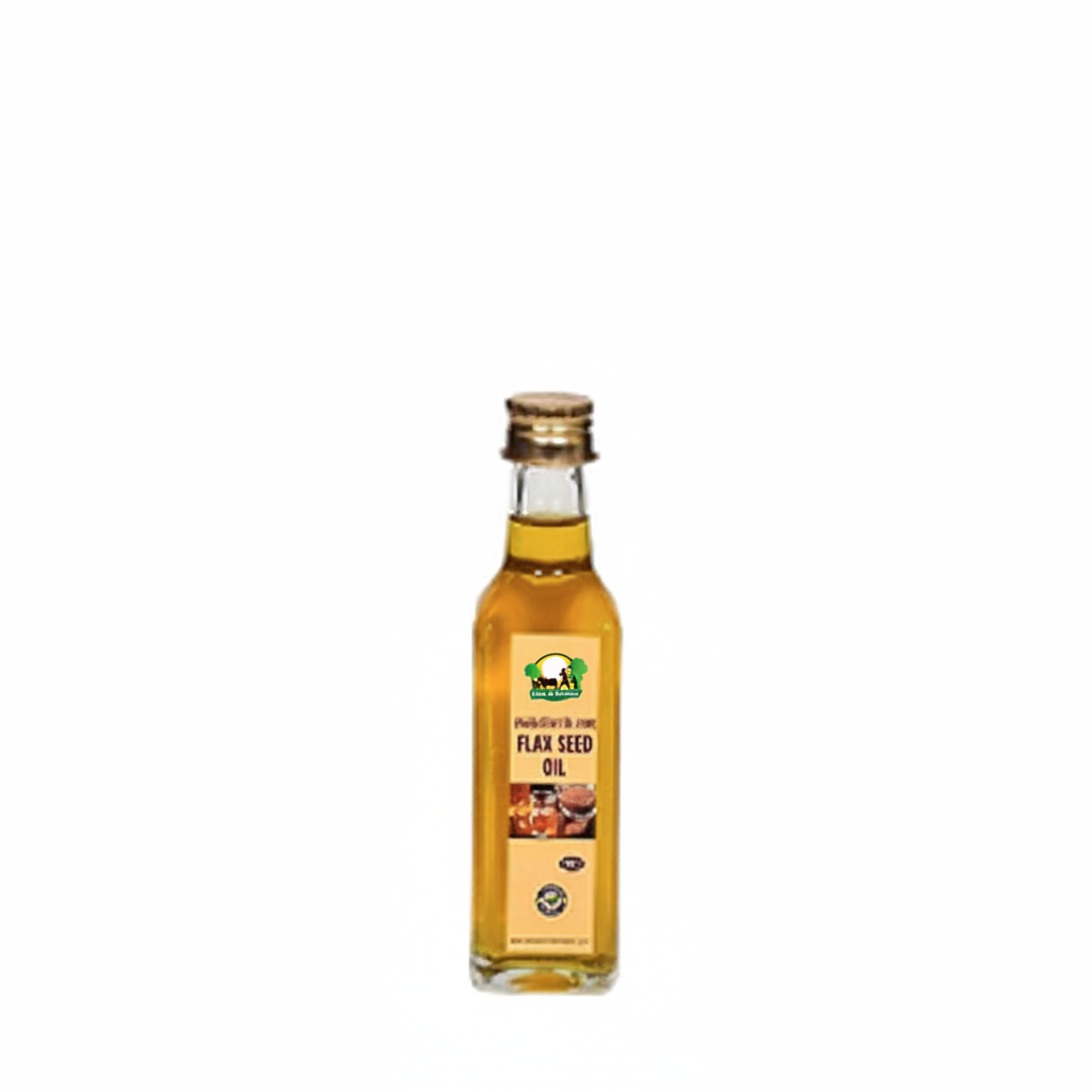 Flax Seed Oil bottle with Cow & Farmer logo