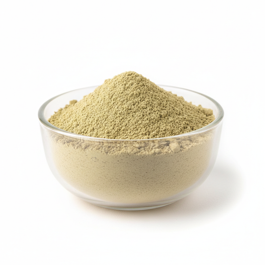 Amla powder in a clear glass bowl