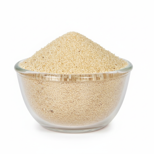 Barnyard Millet Upma Ravva in a clear glass bowl