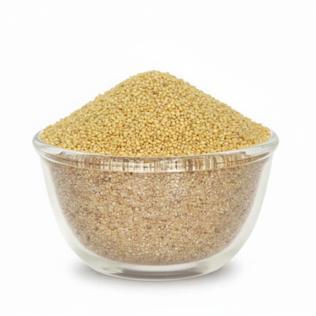 Browntop Millet in a large clear glass bowl