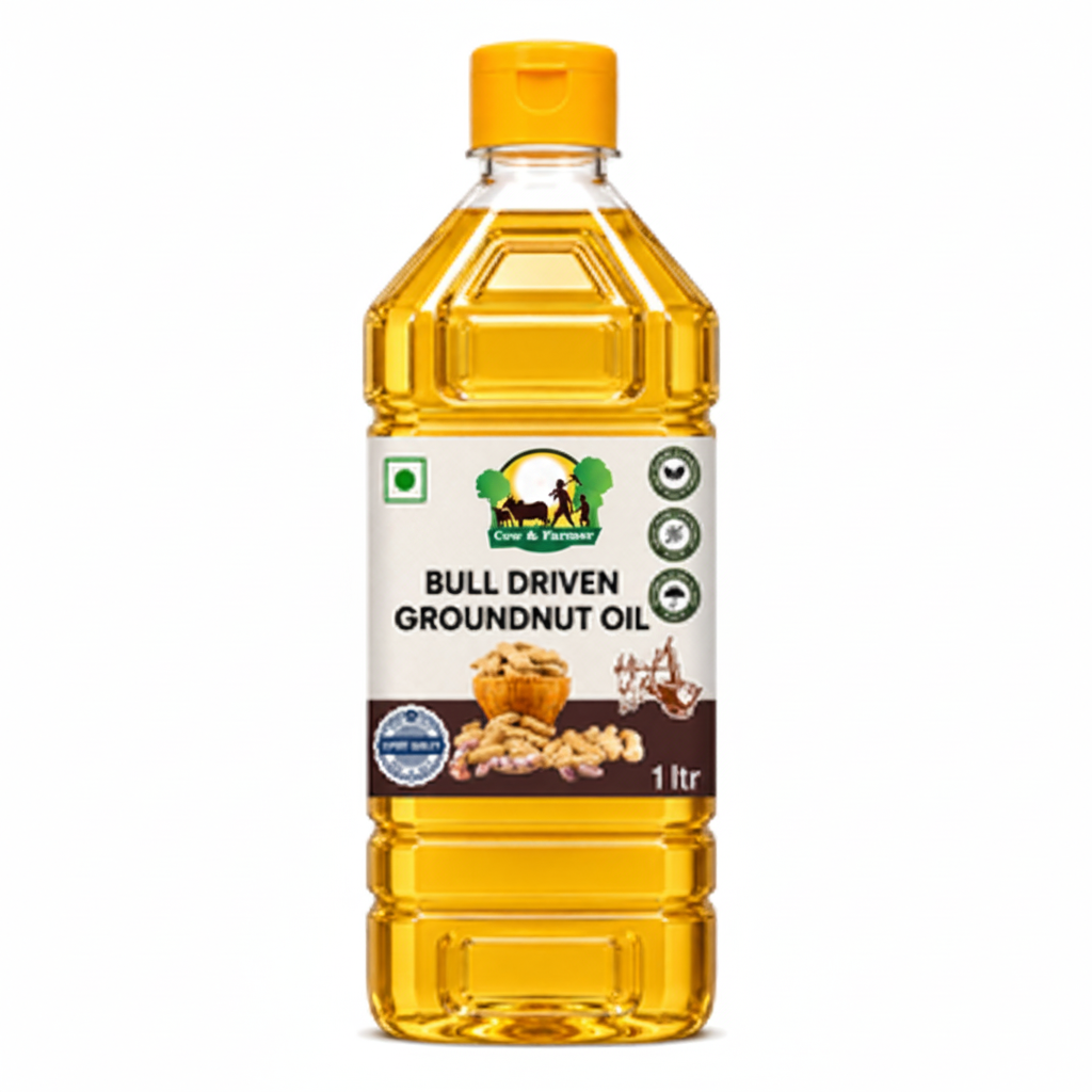 Bull Driven Groundnut Oil bottle with Cow & Farmer logo
