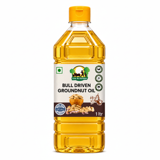 Bull Driven Groundnut Oil bottle with Cow & Farmer logo