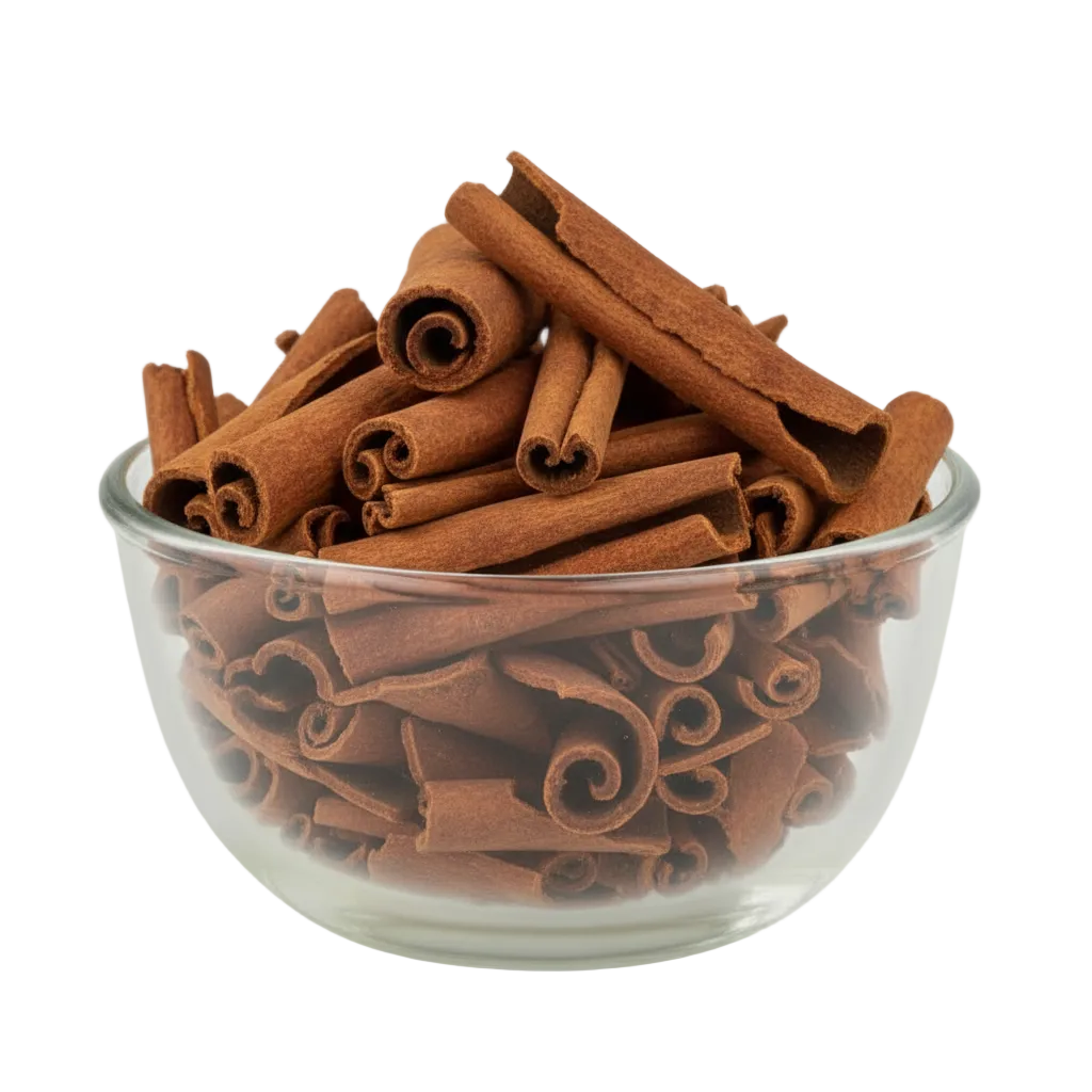 Cinnamon bark filling the original glass bowl