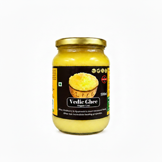 Compact glass ghee bottle with unchanged label content