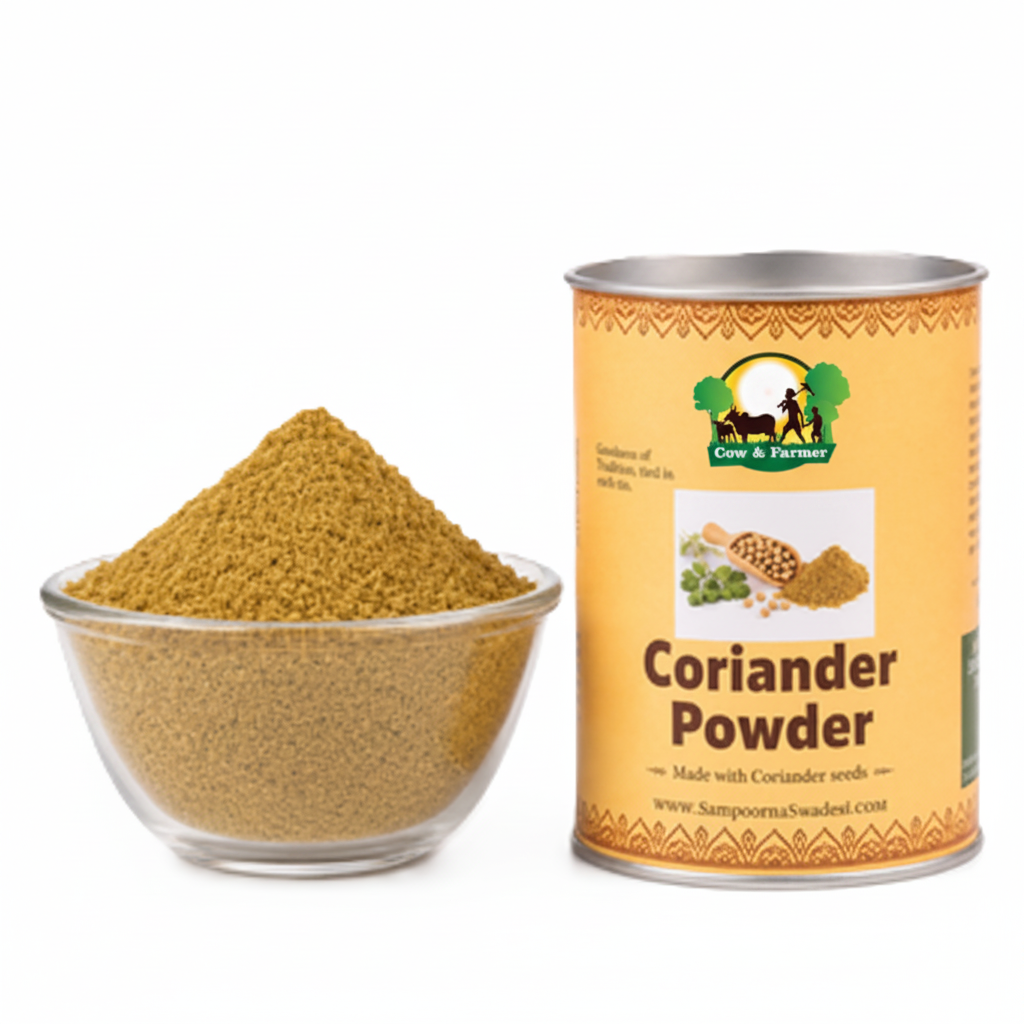 Coriander Powder with Cow & Farmer logo