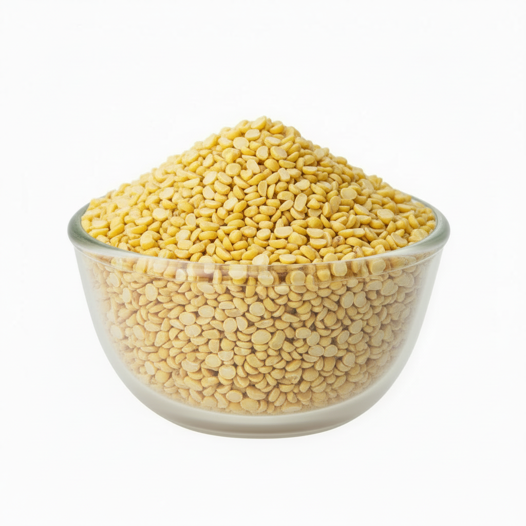 Corrected moong dal in the original glass bowl