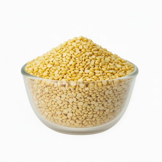 Corrected moong dal in the original glass bowl