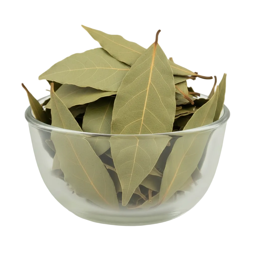 Dried bay leaves in the original glass bowl