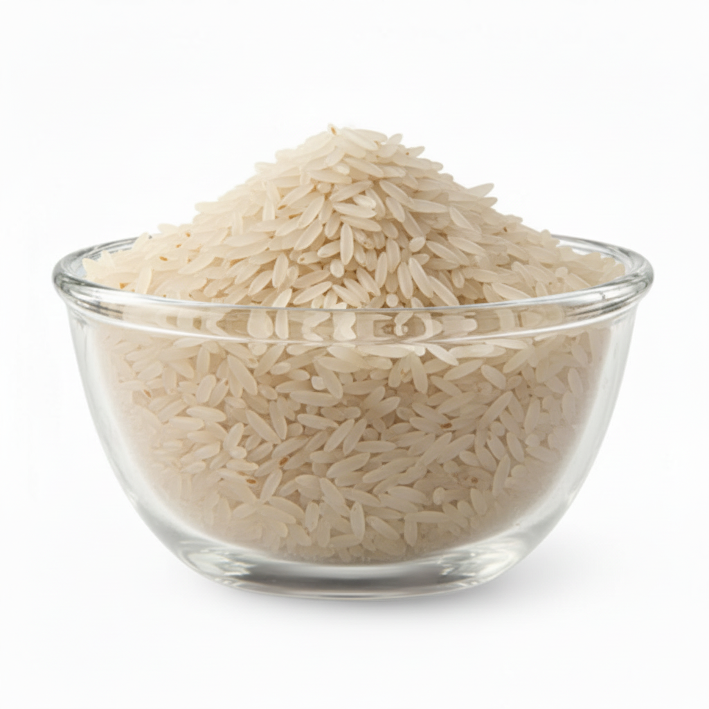 Glass bowl with more white basmati rice
