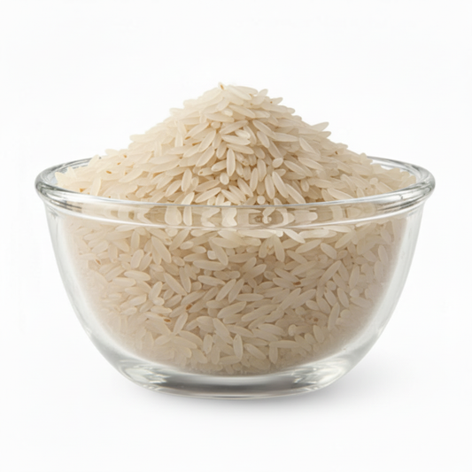 Glass bowl with more white basmati rice
