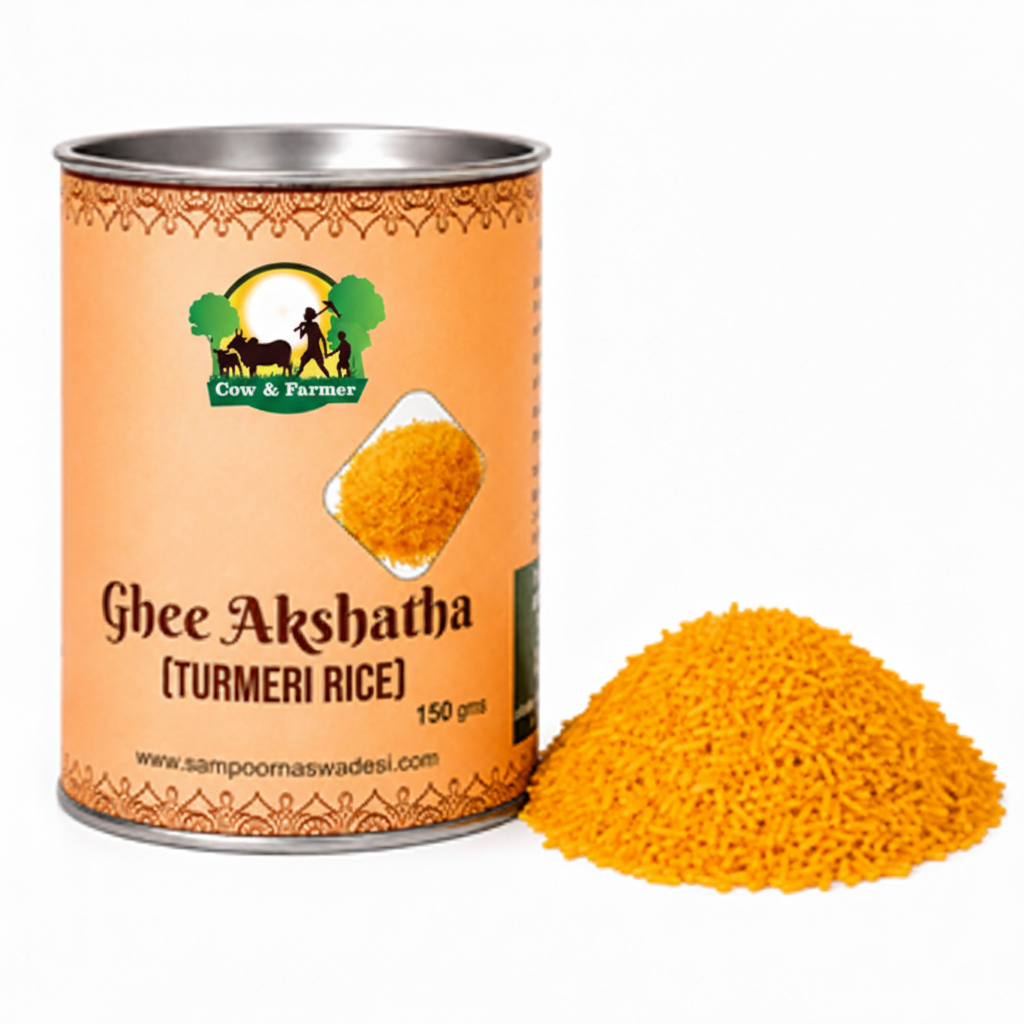 Ghee Akshatha Turmeric Rice 150gm with Cow and Farmer logo