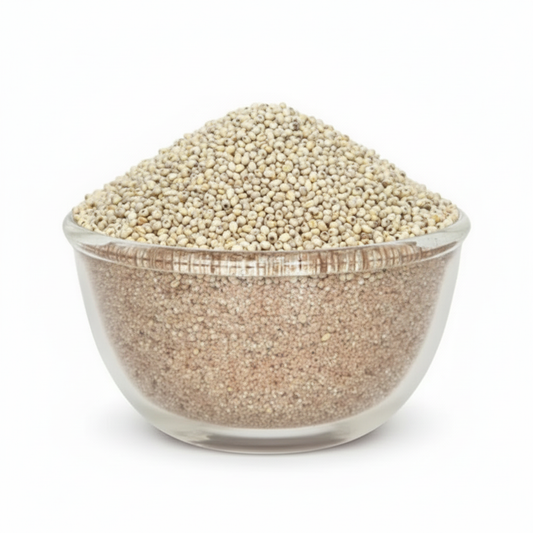 Pearl Millet in a large clear glass bowl