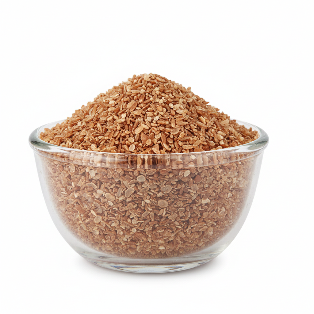 Red rice ravva in a clear glass bowl
