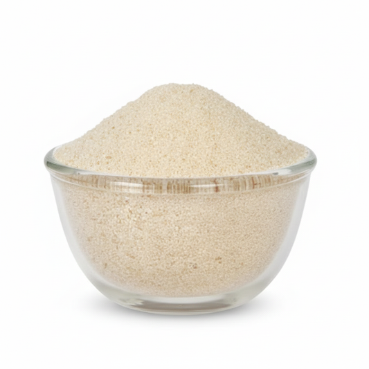 Rice Suji Ravva in a clear glass bowl