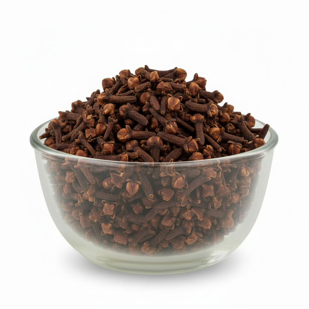 Whole cloves filling the original glass bowl