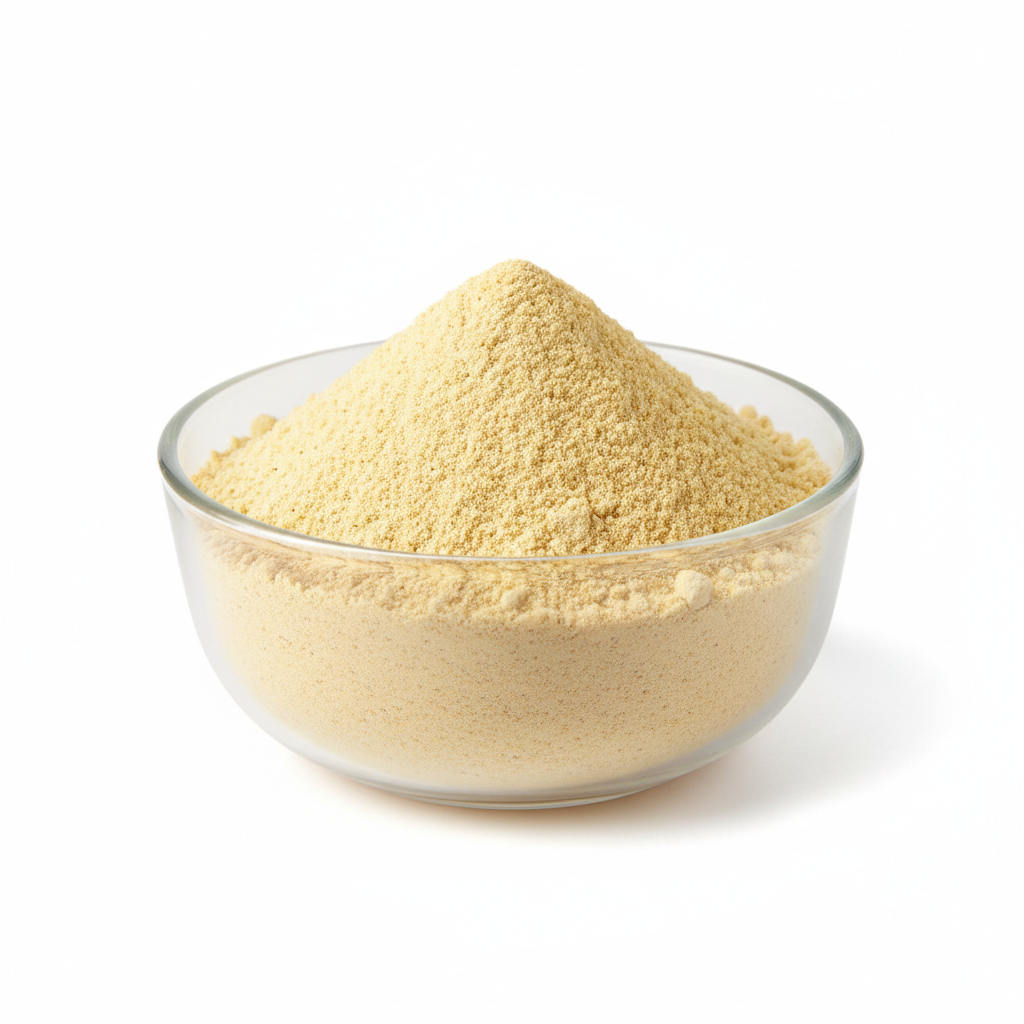 Yellow Jowar flour in a clear glass bowl
